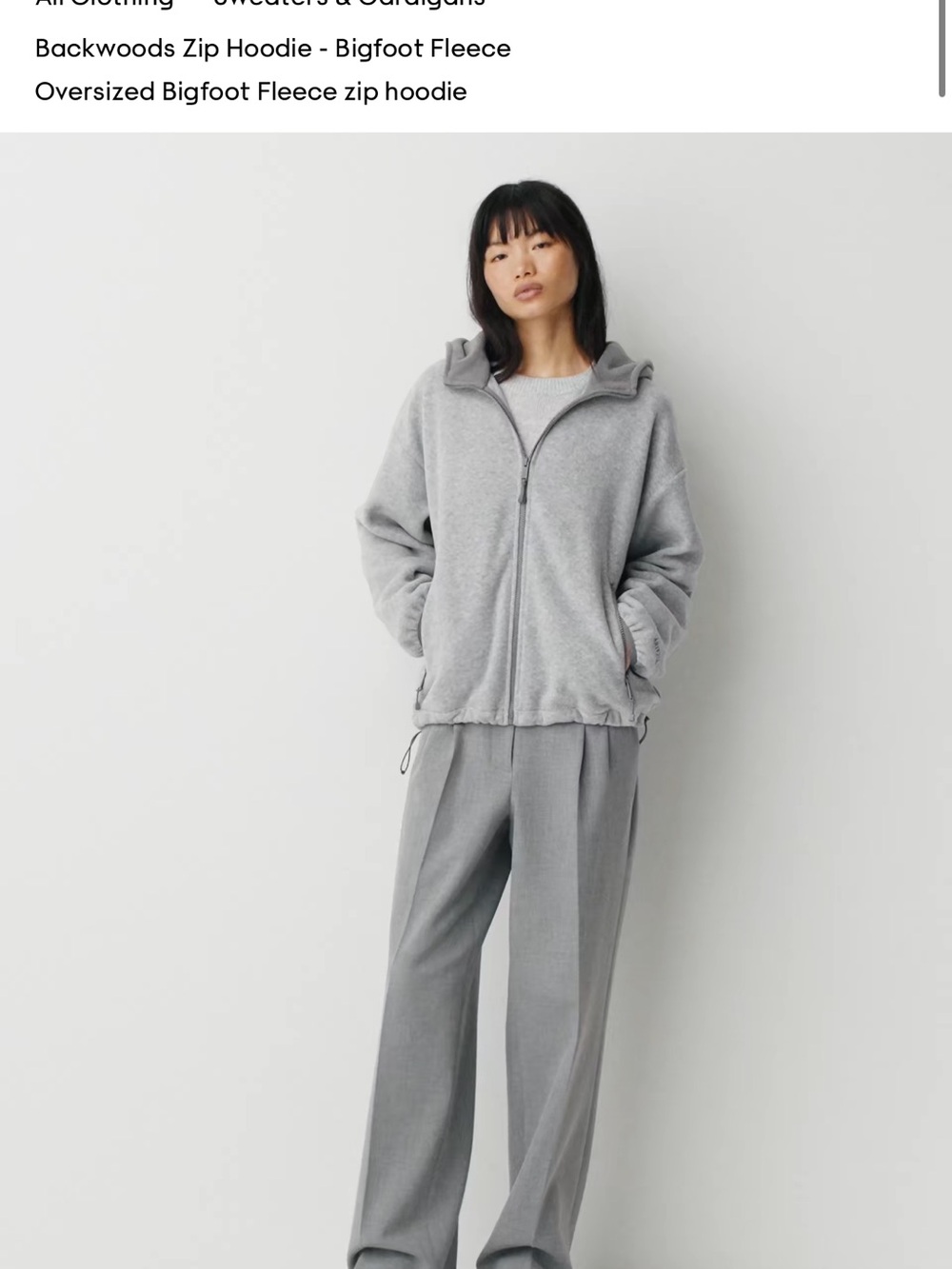 Aritzia Backwoods Zip Hoodie – Bigfoot Fleece | Heather Dover Grey | NWT